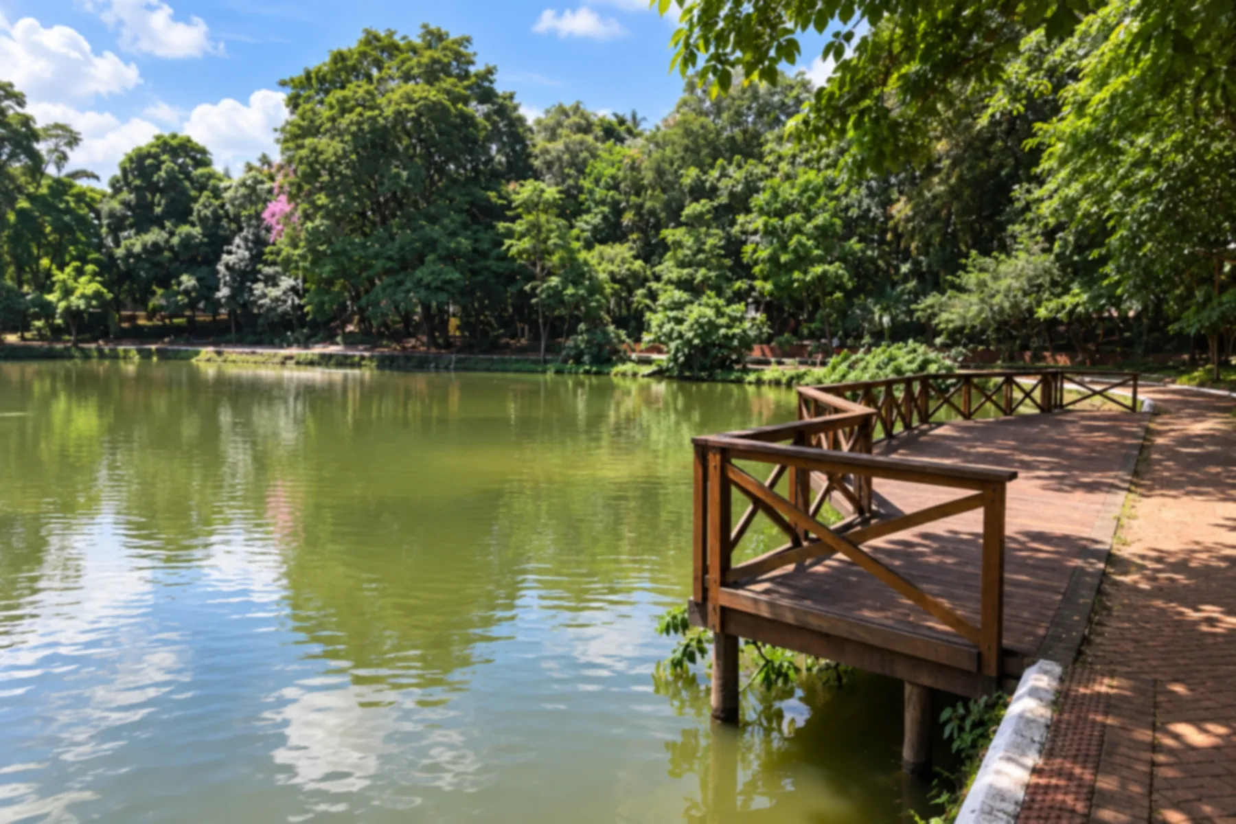 Bosque dos Buritis, lago e deck.