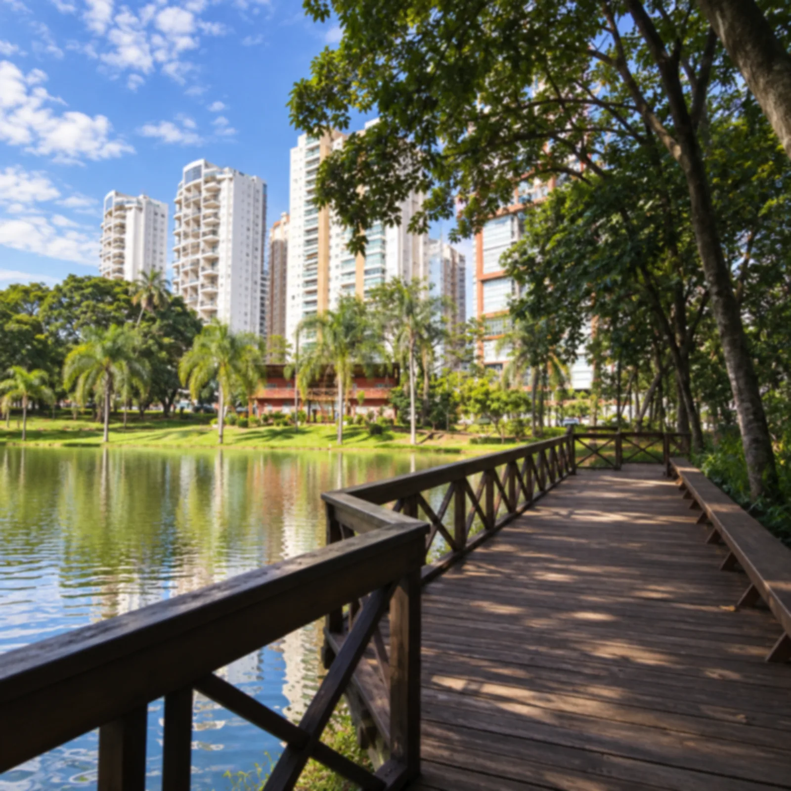 Parque Flamboyant, passarela junto ao lago.