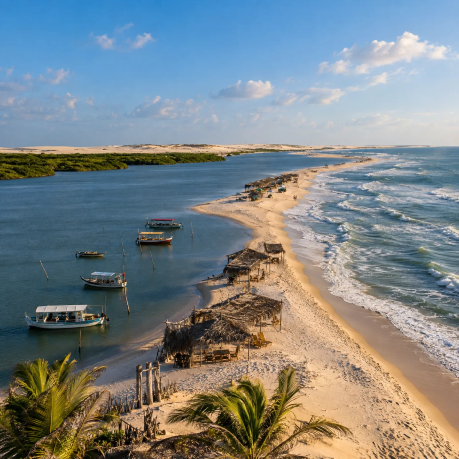 Faixa de areia de Caburé entre o rio e o mar.