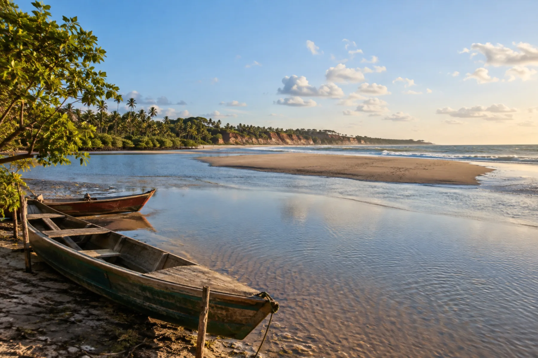 Foz de um rio se encontrando com o mar.