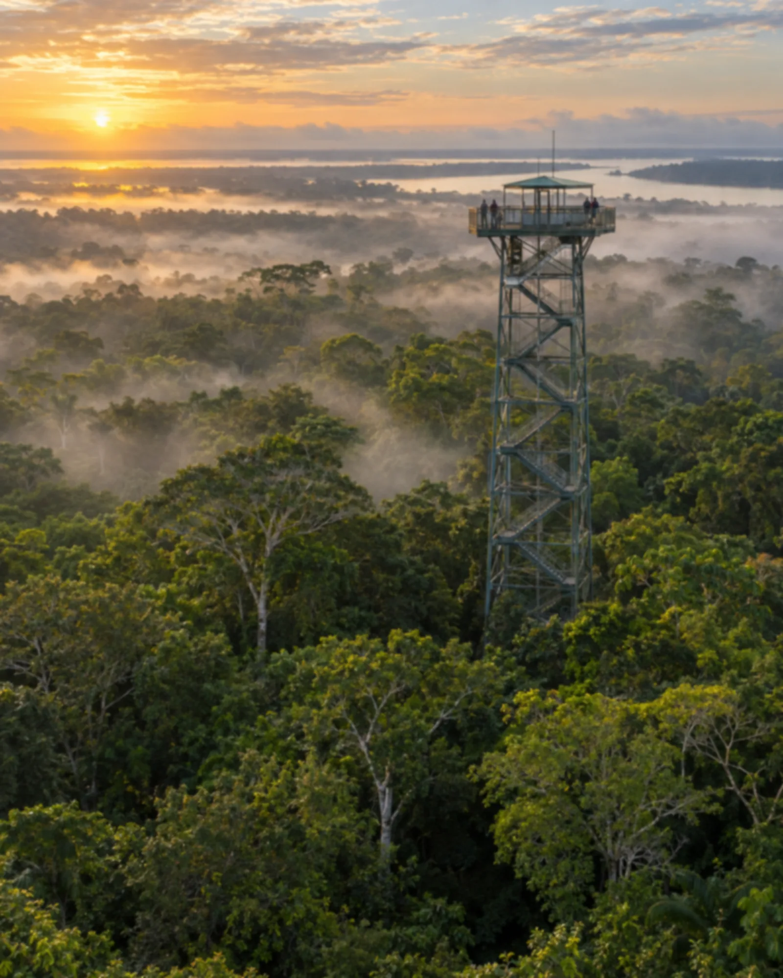 Torre de observação acima das copas da floresta, inspirada no MUSA.