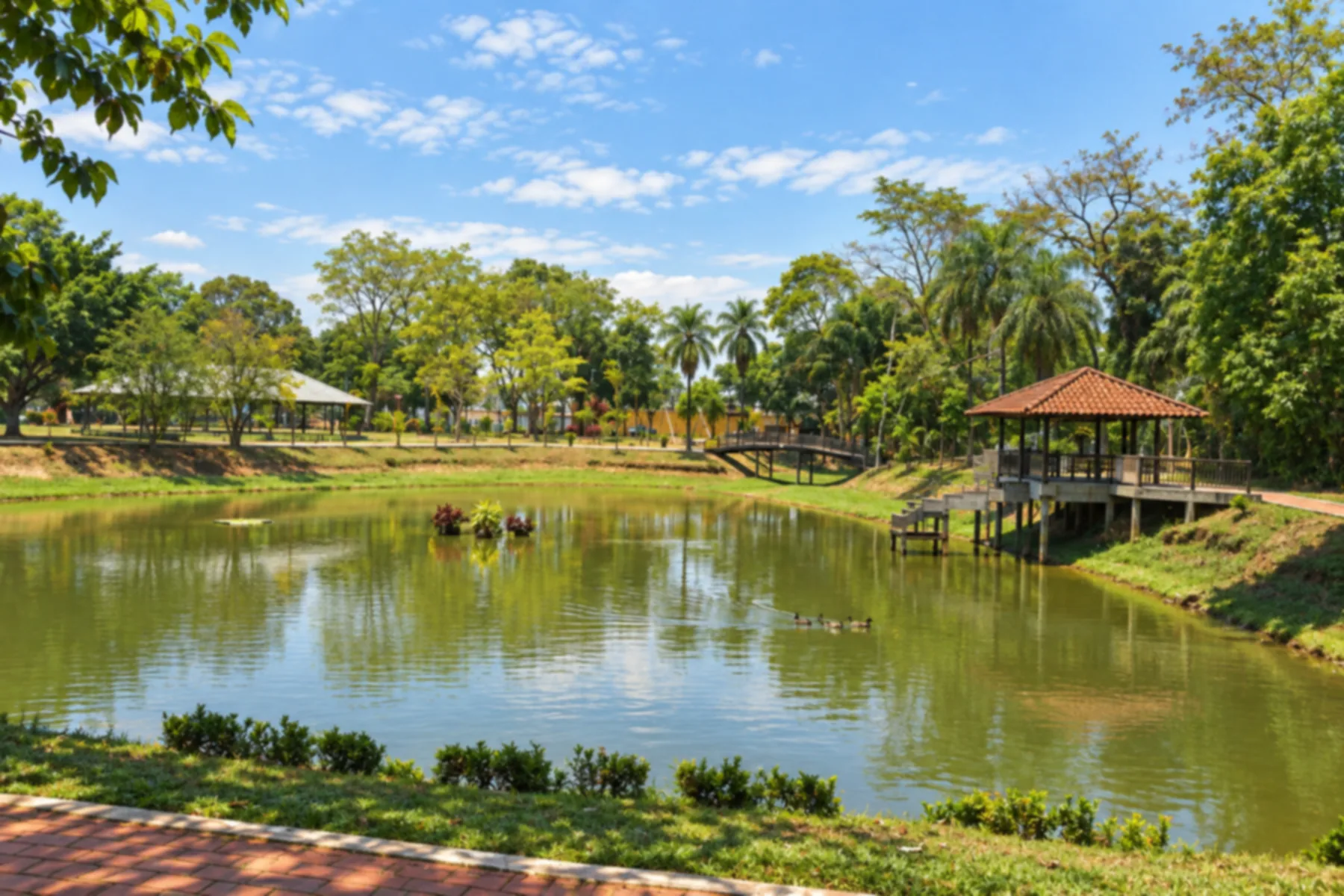 Horto Florestal, lago e pavilhão.