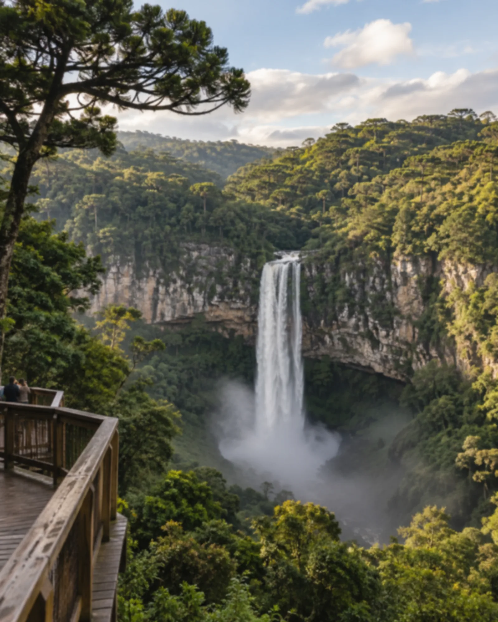 Cascata do Caracol entre paredões e mata verde.