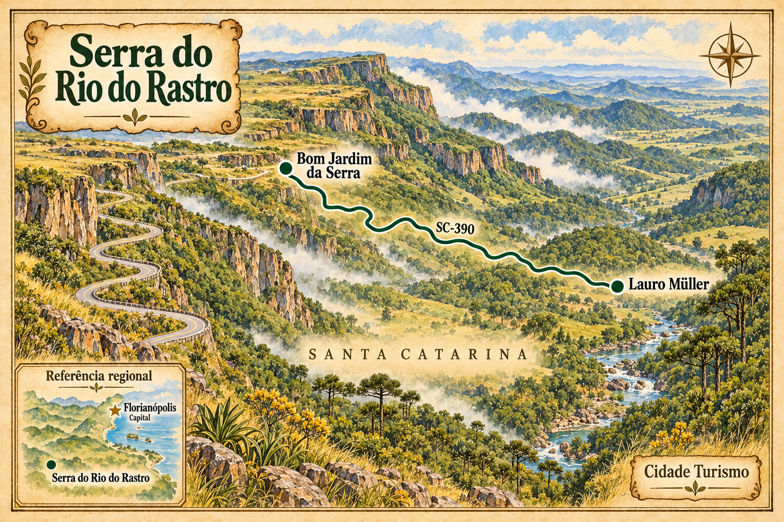 Mapa ilustrado da Serra do Rio do Rastro