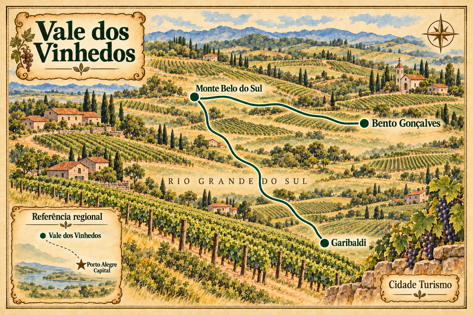 Mapa ilustrado da Vale dos Vinhedos