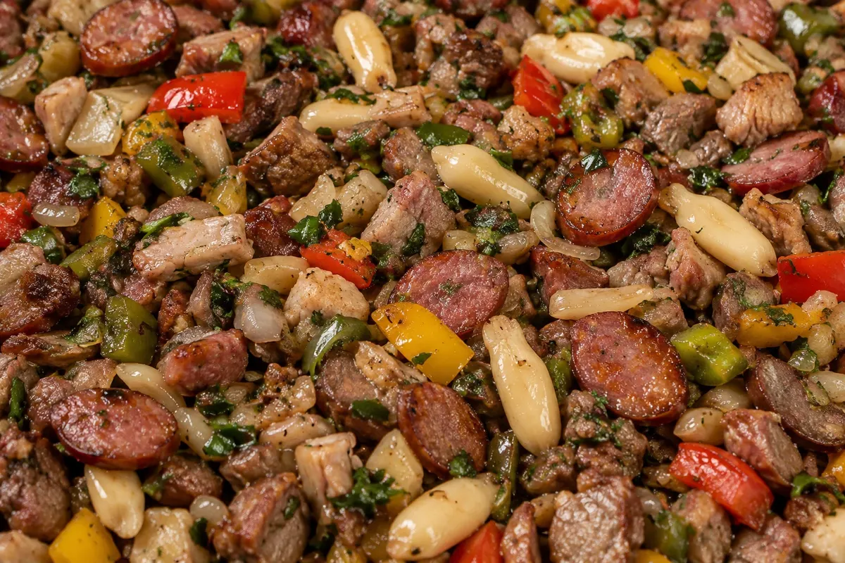 Entrevero de pinhão — pinhões e carnes refogadas.