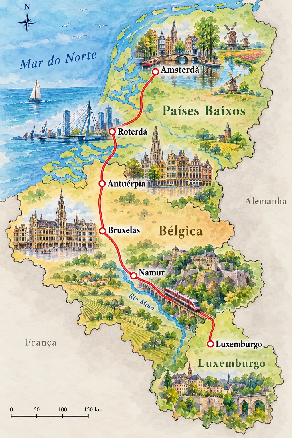Benelux de trem: Amsterdã–Bruxelas–Luxemburgo
