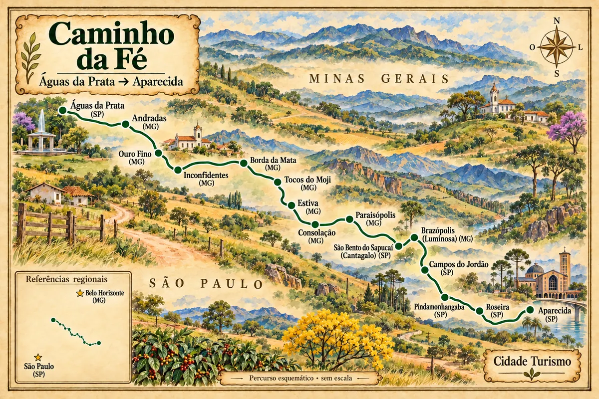 Mapa ilustrado da Caminho da Fé