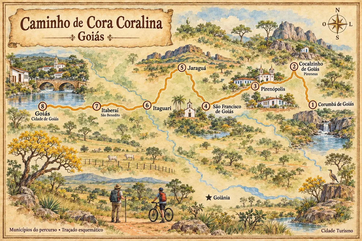 Mapa ilustrado da Caminho de Cora Coralina
