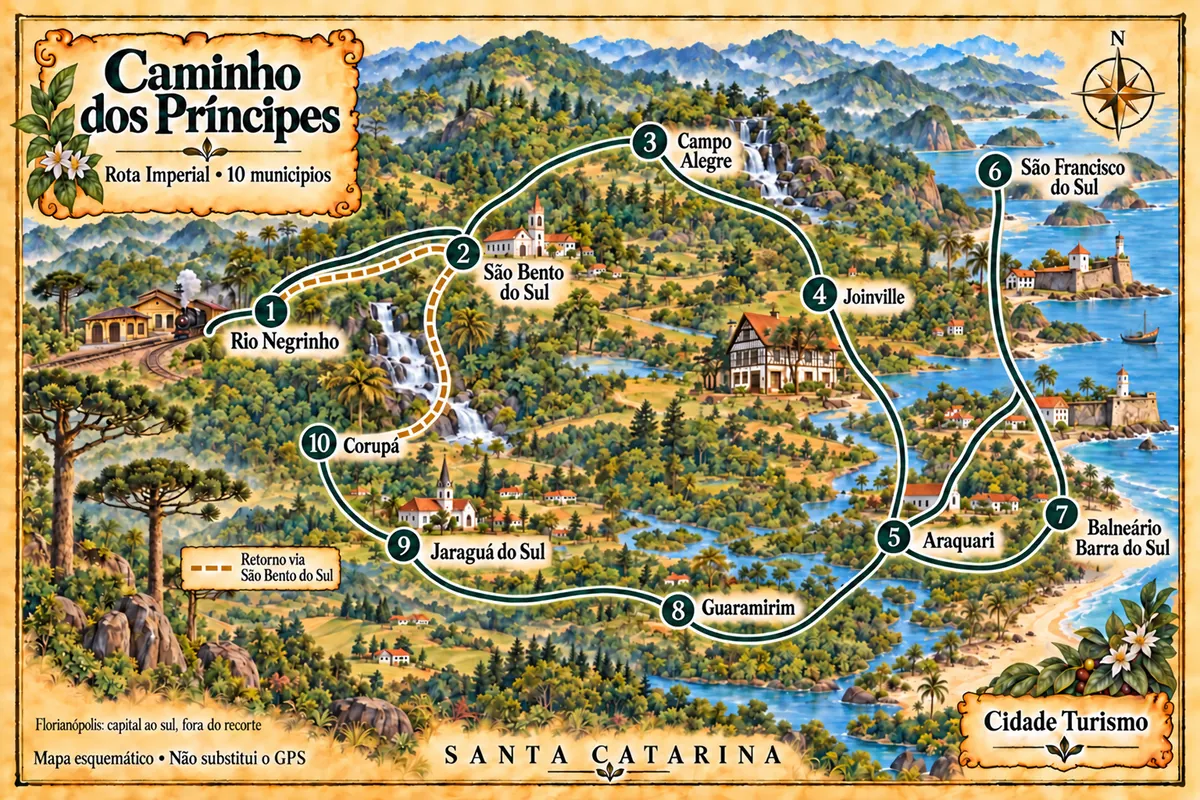 Mapa ilustrado da Caminho dos Príncipes — Rota Imperial
