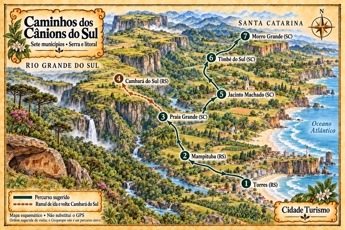 Mapa ilustrado da Caminhos dos Cânions do Sul