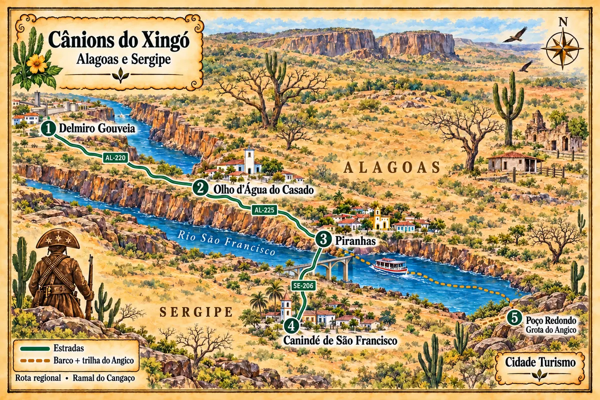 Mapa ilustrado da Cânions do Xingó