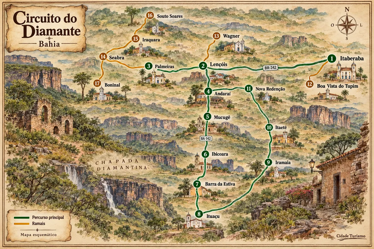 Mapa ilustrado da Circuito do Diamante