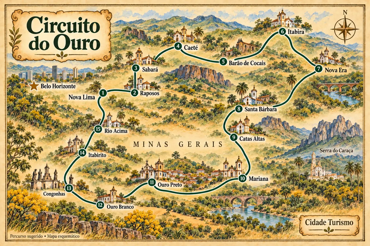 Mapa ilustrado da Circuito do Ouro