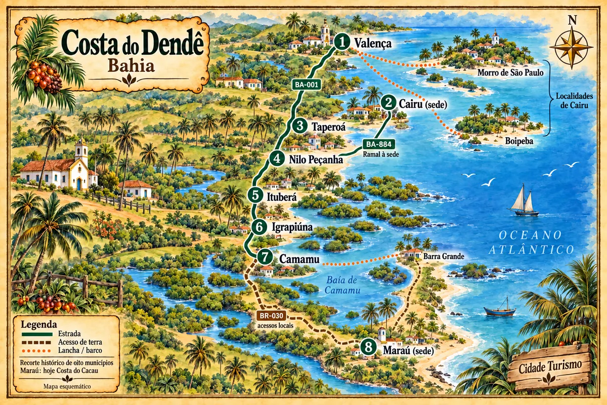 Mapa ilustrado da Costa do Dendê
