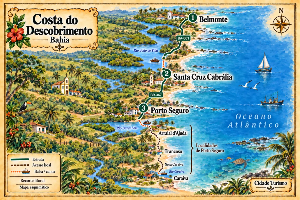 Mapa ilustrado da Costa do Descobrimento