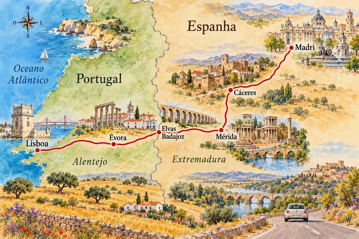 Lisboa–Évora–Mérida–Cáceres–Madri de carro