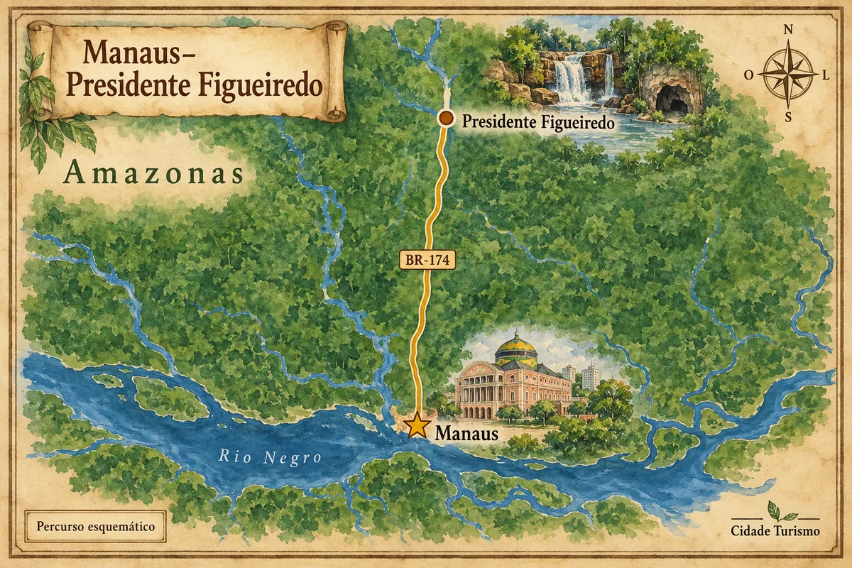 Mapa ilustrado da Manaus–Presidente Figueiredo