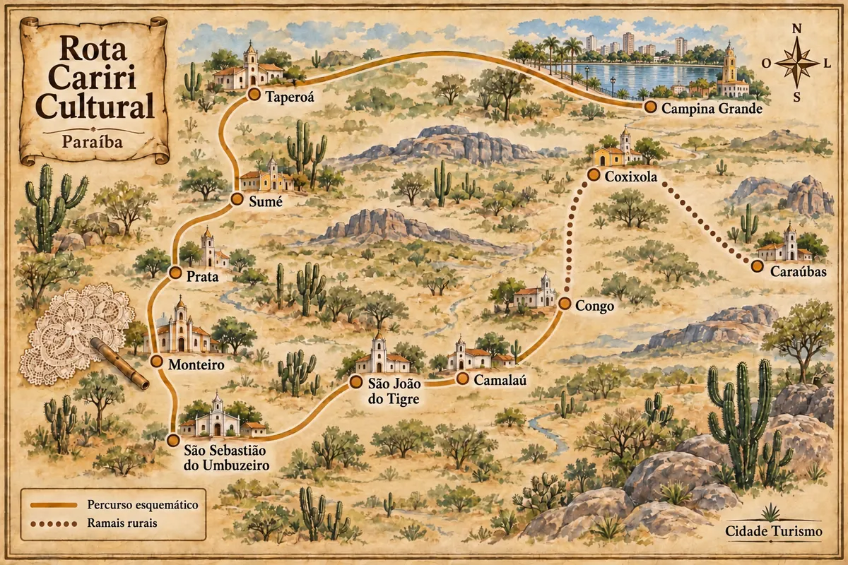 Mapa ilustrado da Rota Cariri Cultural