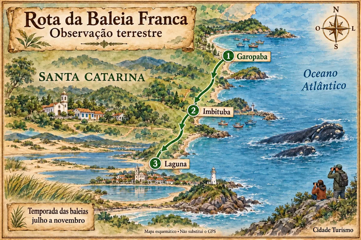 Mapa ilustrado da Rota da Baleia Franca