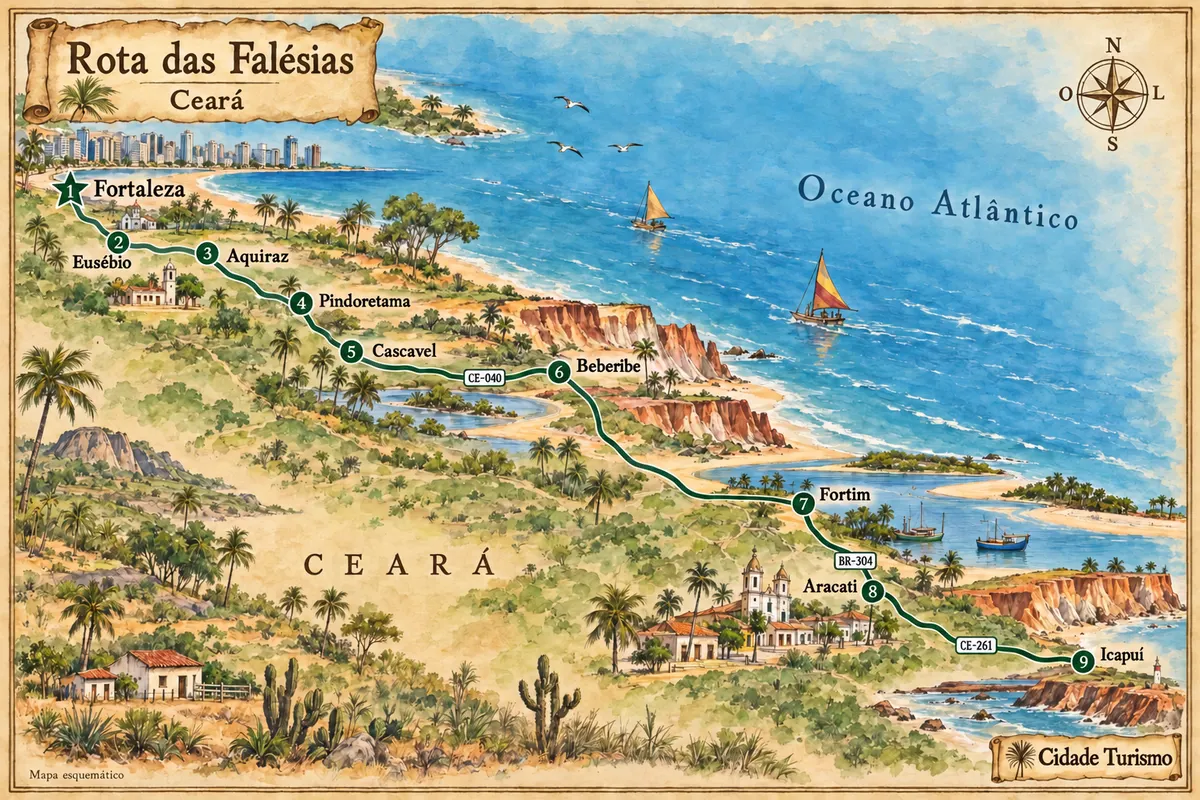 Mapa ilustrado da Rota das Falésias