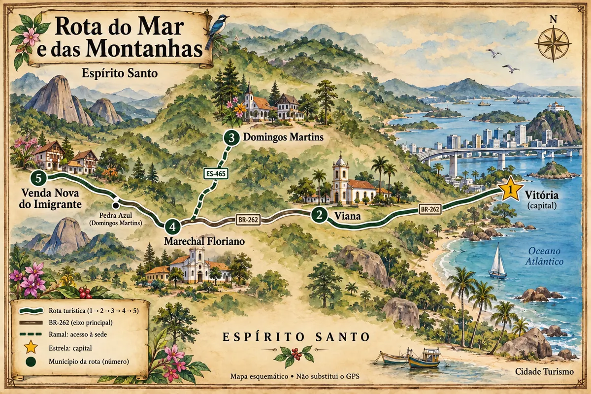 Mapa ilustrado da Rota do Mar e das Montanhas
