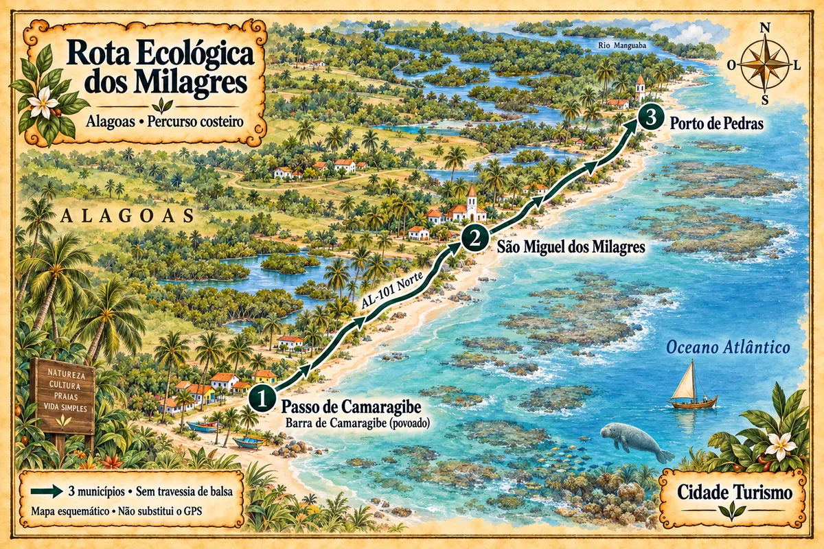 Mapa ilustrado da Rota Ecológica dos Milagres