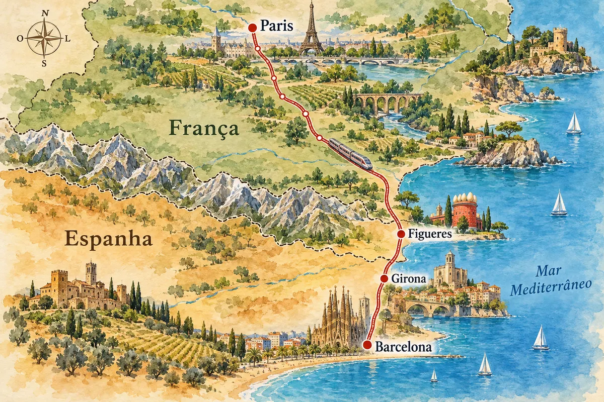 Mapa ilustrado da TGV Paris–Barcelona