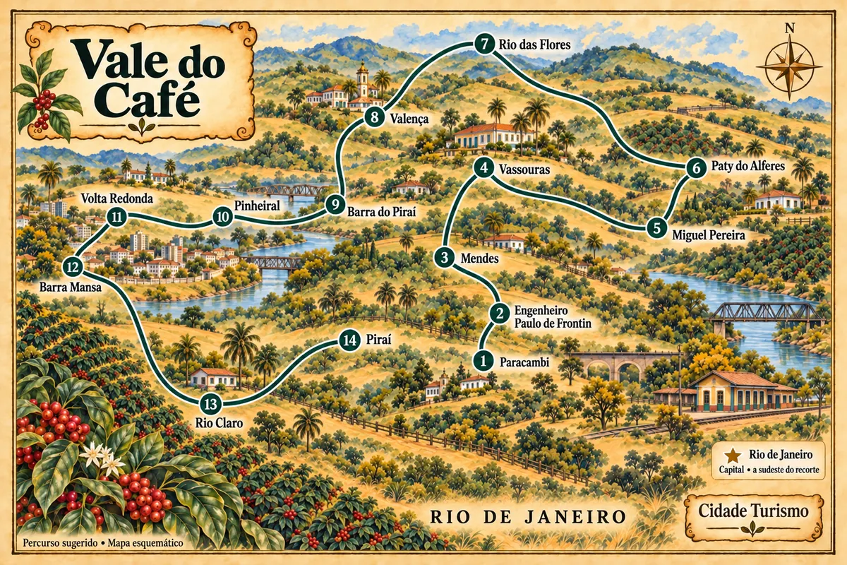 Mapa ilustrado da Vale do Café
