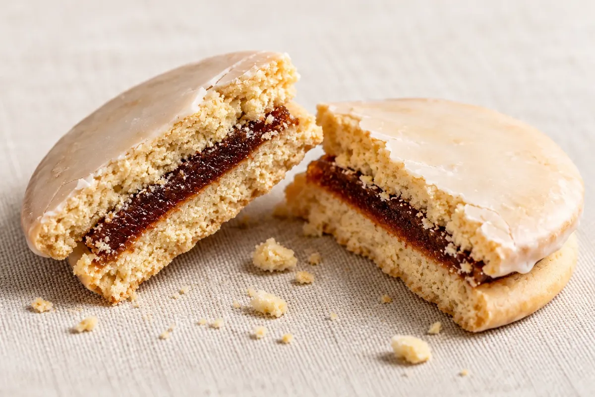 Alfajor cordobés: massa, marmelo e glacê em detalhe.