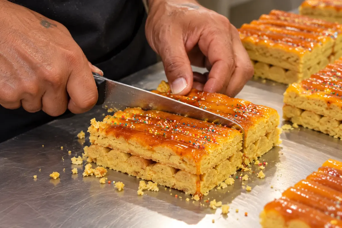 Turrón de Doña Pepa: corte para servir.