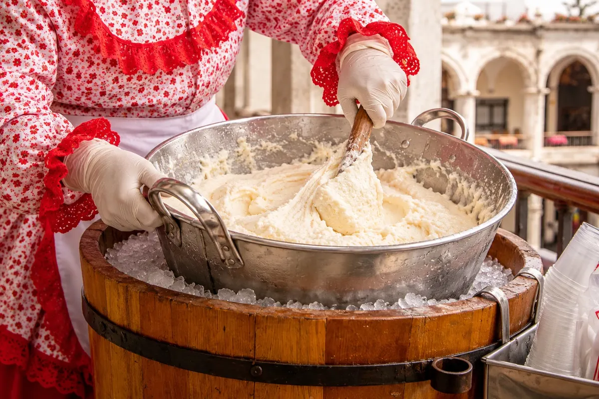 Queso helado: detalhe do preparo ou serviço.