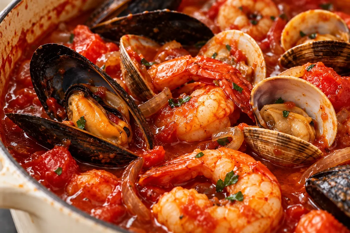 Cioppino — detalhe da apresentação ou serviço