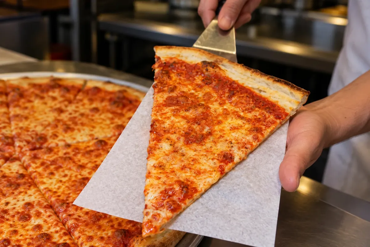 New York-style pizza — detalhe da apresentação ou serviço