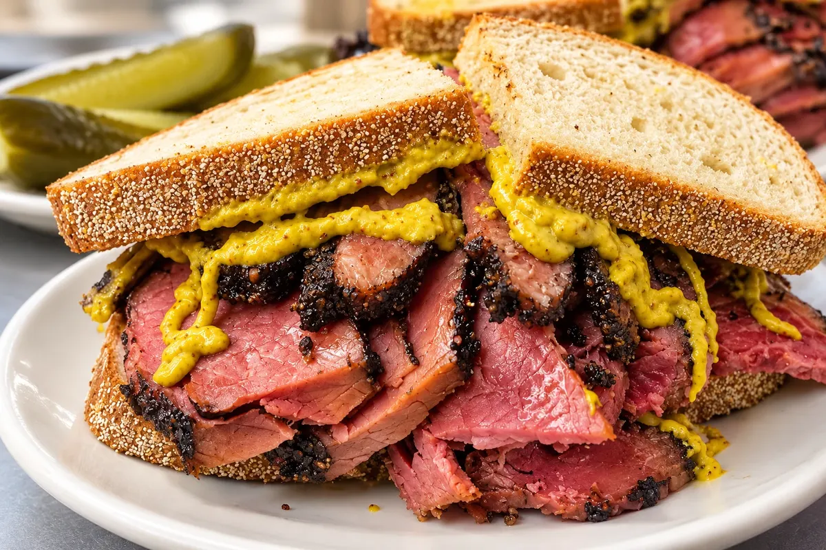 Pastrami on rye — detalhe da apresentação ou serviço