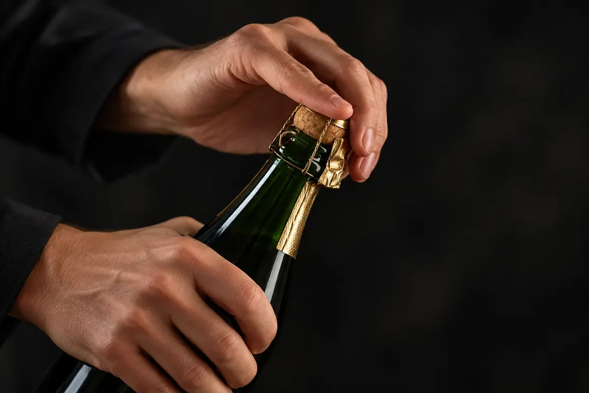 Abertura controlada de uma garrafa de champagne.