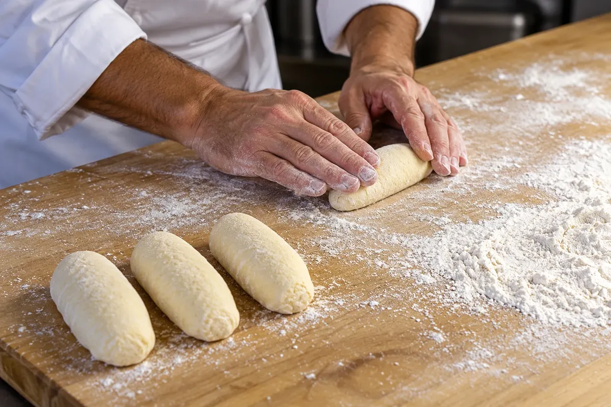Moldagem da massa de quenelles antes do cozimento.