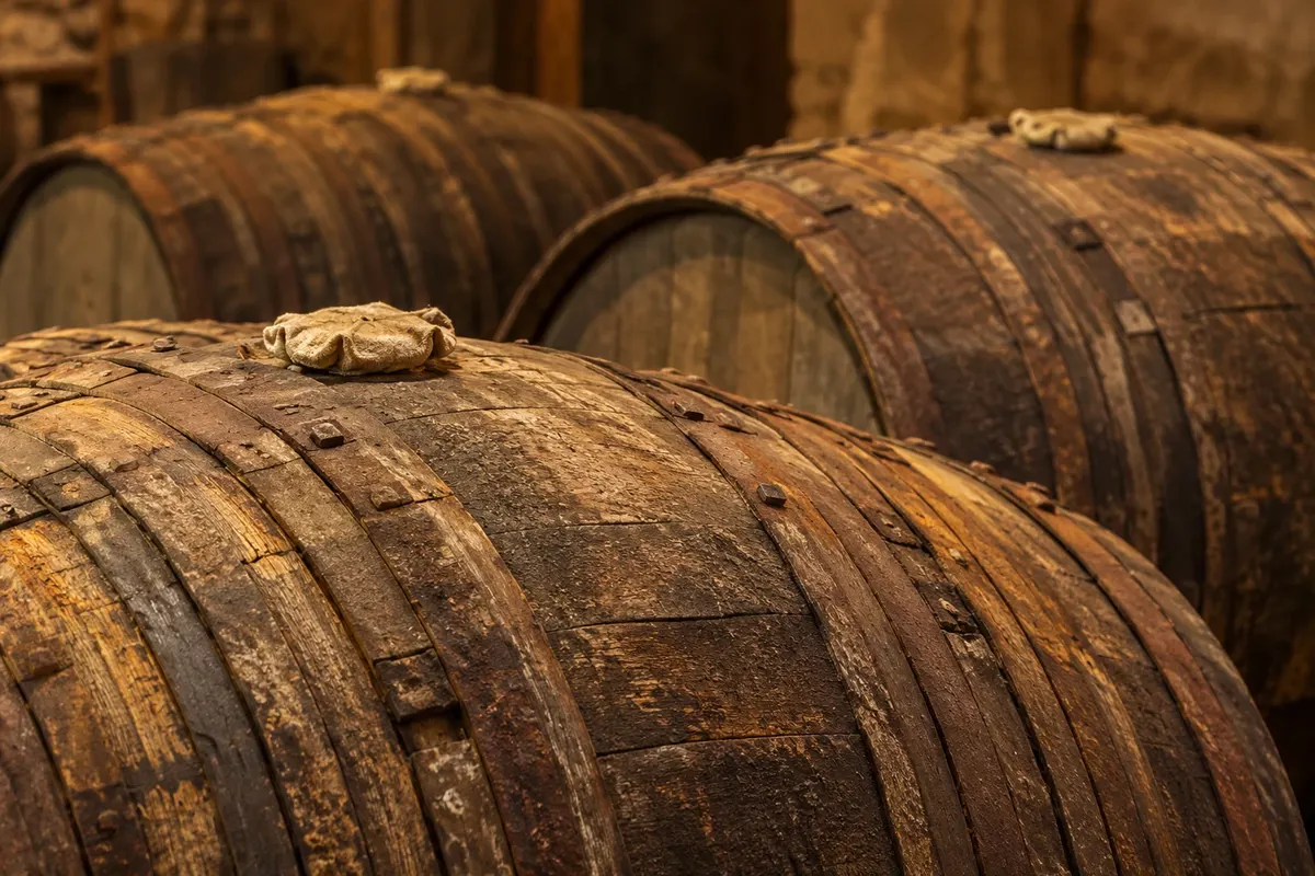 Barris de carvalho usados no envelhecimento do cognac.
