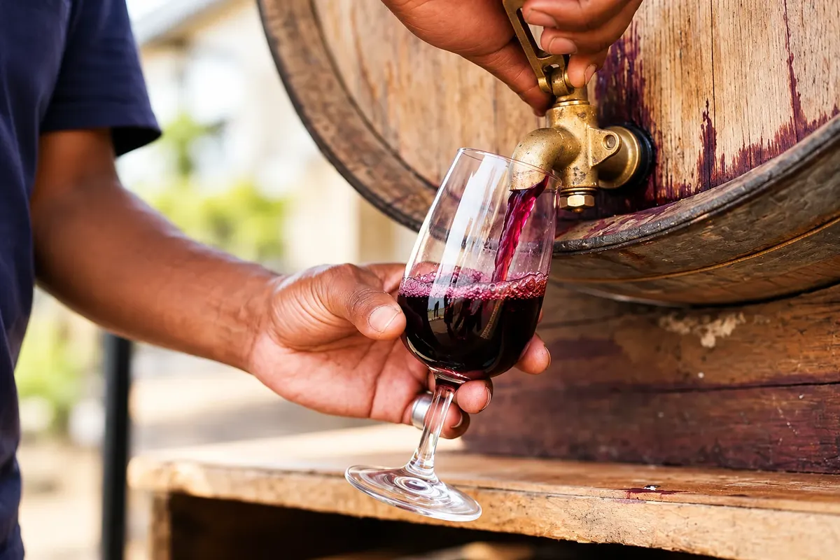 Serviço de Pinotage pela torneira do barril.